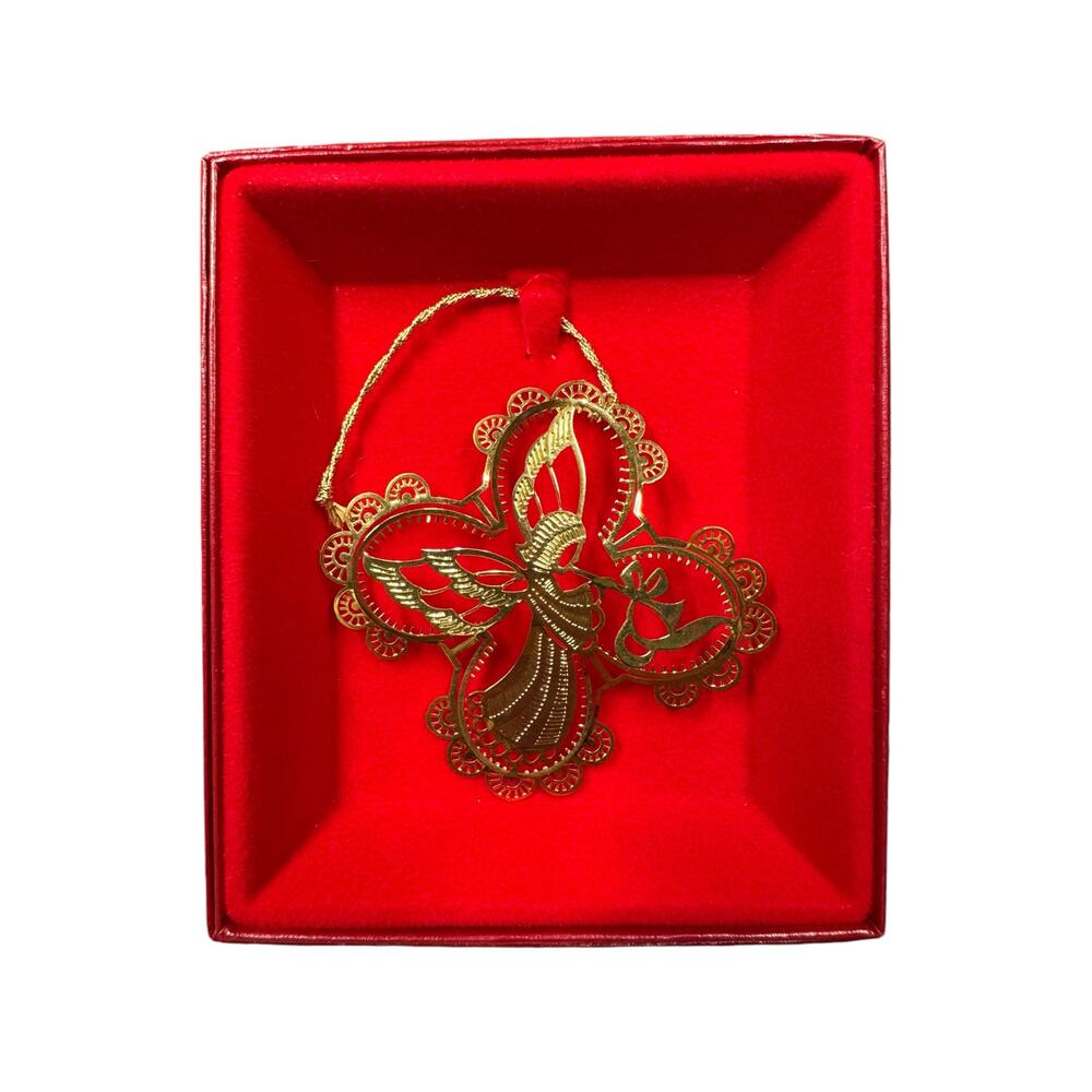 Vintage Camerlane 24kt Gold Finished‎ Angel Filigree Ornament in Original Box